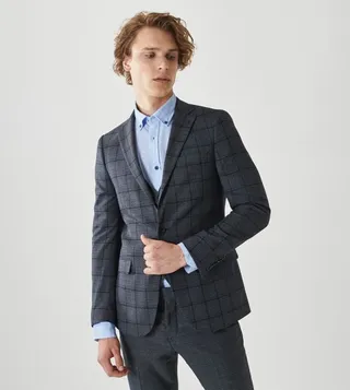 Plaid Slim Fit Suit With Vest