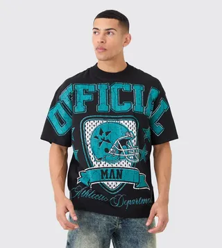 Oversized Over Seams Varsity Graphic T-Shirt
