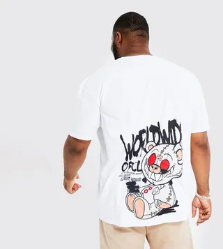 Graffiti Teddy Back-Print Oversized T-Shirt