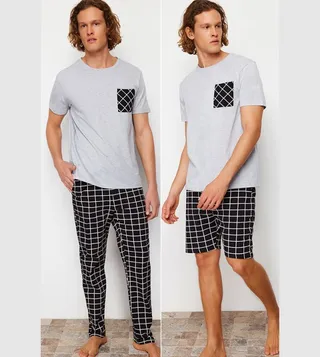 3-Piece Plaid Short Sleeves Pajama Set