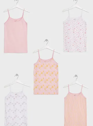 Pack Of 5 Printed Girls Camisole