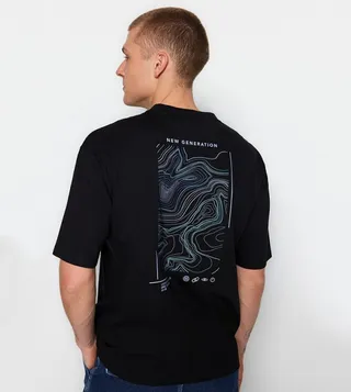 Printed-Back Short Sleeves Relaxed Fit T-Shirt