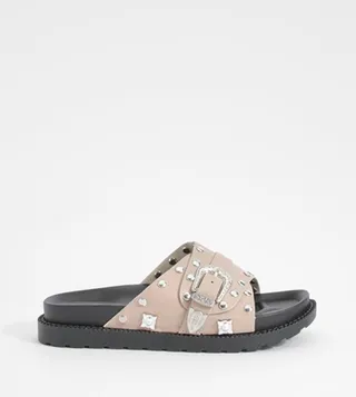 Western Detail Buckle Footbed Slides