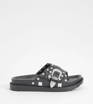 Western Detail Buckle Footbed Slides
