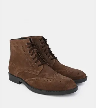 Genuine Leather Stitch Cut-Out Detail Brogue Boots