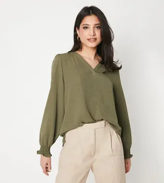 Shirred Cuff Overhead Top