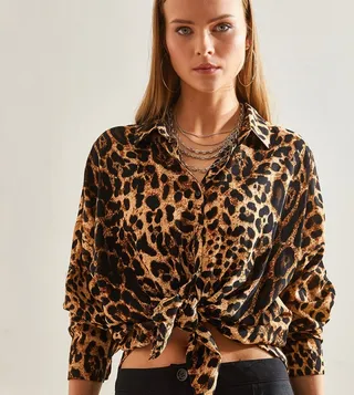 Leopard Print Tie-Up Shirt