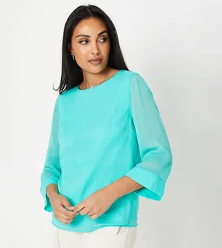Petite 3/4 Sleeves Hotfix Cuff Overlay Top
