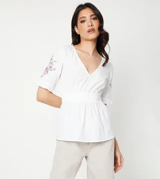 Poplin Embroidered Casual Top