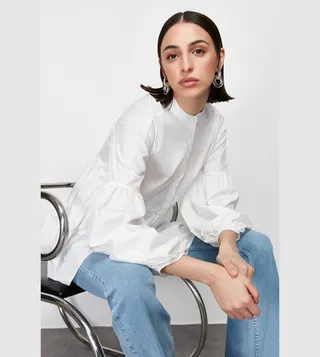 Ruffle Detail Stand Collar Shirt