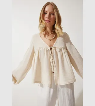 Lace Detail Puff Sleeves Top