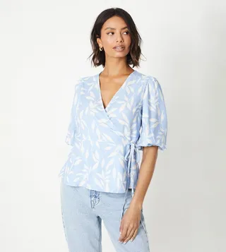Leaf Printed Tie Side Wrap Top