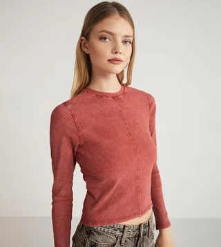 Ribbed Long Sleeves Crop Top