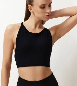 Ribbed Halterneck Padded Sports Bra