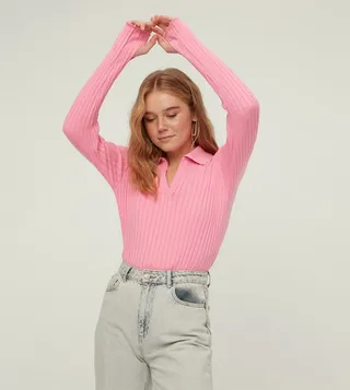 Polo Neck Ribbed Jumper