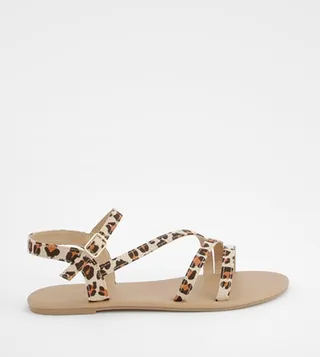 Wide Fit Leopard Asymmetric Basic Sandals