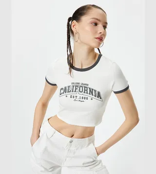 Printed Crew Neck Crop T-Shirt
