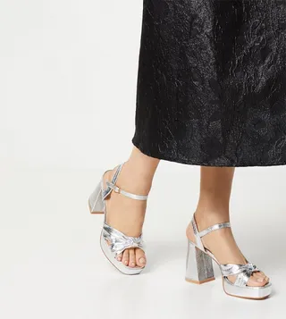 Trystan Metallic Knotted High Block Heel Sandals