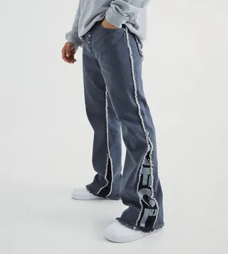 Printed Panel Flared Jeans