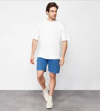Washed Cargo Denim Shorts