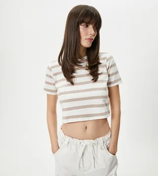Striped Short Sleeves Crop T-Shirt