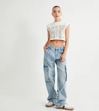 Printed Crew Neck Crop T-Shirt
