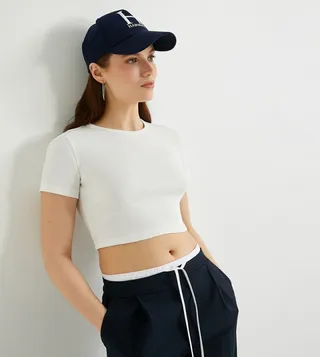 Ribbed Short Sleeves Crop T-Shirt