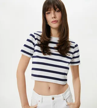 Striped Short Sleeves Crop T-Shirt