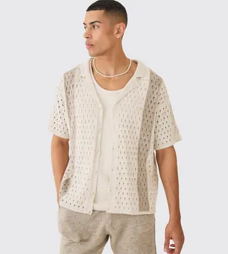 Short Sleeves Open Stitch Knit Oversized Shirt