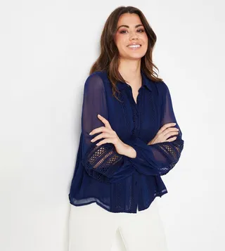 Lace Trim Long Sleeves Shirt