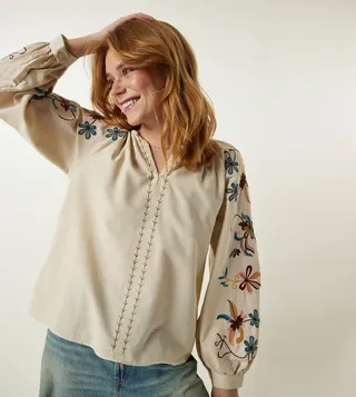 Embroidered Linen Top