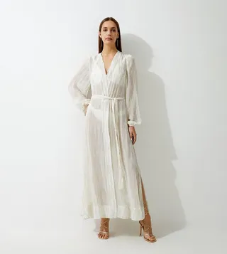 Puff Sleeves Viscose Metallic Thread Woven Kimono