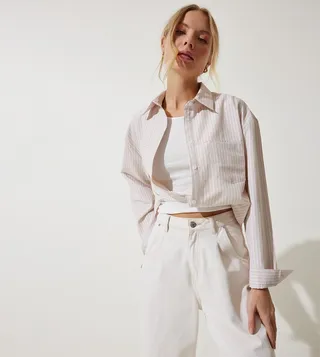 Striped Long Sleeves Crop Shirt