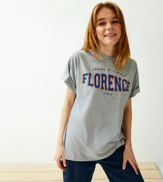 Printed Crew Neck Boyfriend Fit T-Shirt