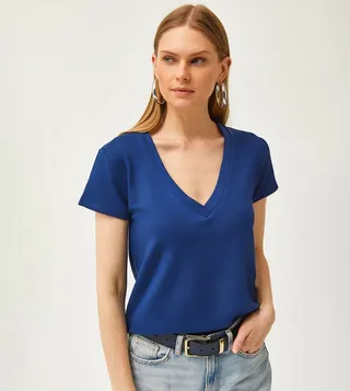 Solid V-Neck T-Shirt