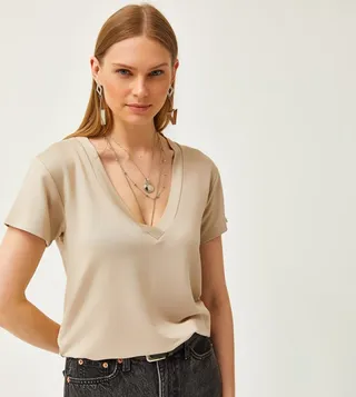 Solid V-Neck T-Shirt