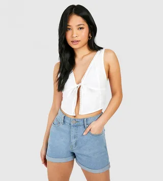 Petite Denim High-Rise Turned Up Hem Shorts