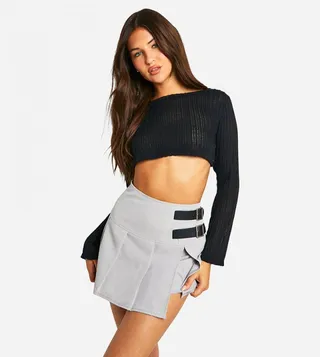 Box Pleat Buckle Detail Skort