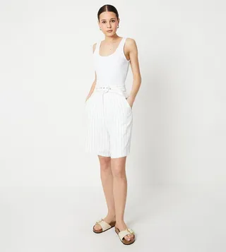 Striped Belted Linen Look Shorts