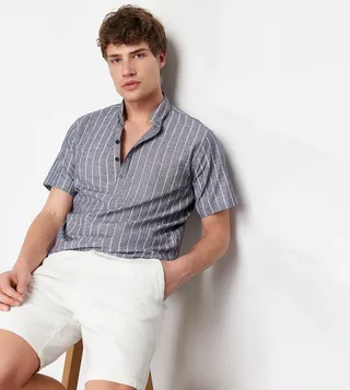Striped Stand Collar Shirt
