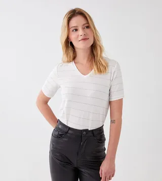 Striped V-Neck Short Sleeves T-Shirt