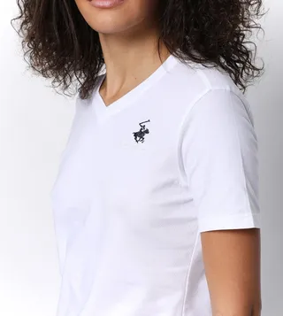 Logo Embroidered V-Neck T-Shirt - White BP L1367