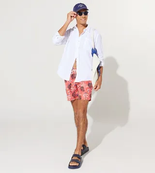 Patterned Drawstring Waist Swim Shorts
