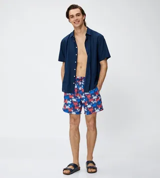 Printed Drawstring Waist Swim Bottom
