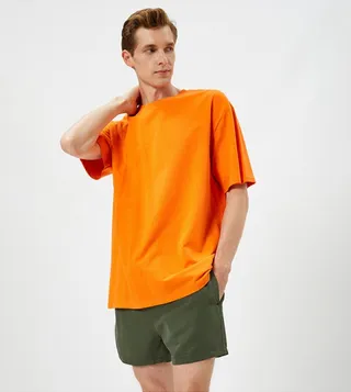 Solid Drawstring Waist Swim Shorts