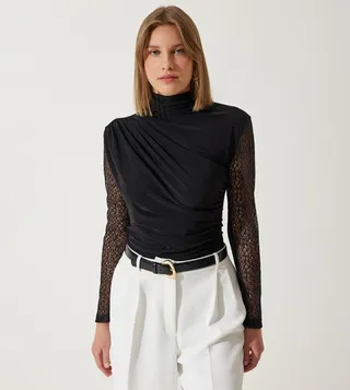 Lace Detail Draped Top