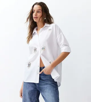 Evil Eye Embroidered Long Sleeves Shirt