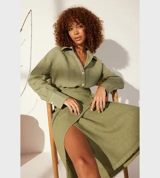 Textured Long Sleeves Oversized Shirt