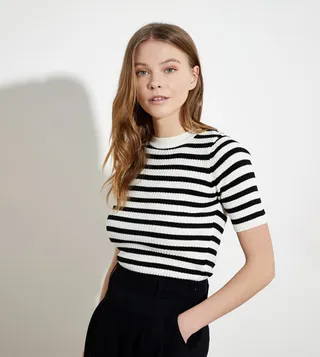 Striped Knitted Short Sleeves Top