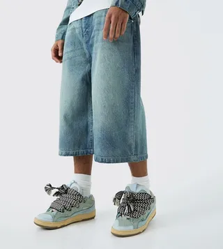 Faded Oversized Denim Shorts